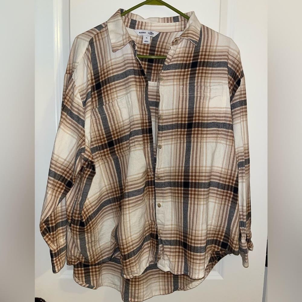 Old Navy Plaid Button-Up Shirt - Brown and Cream (NWOT)